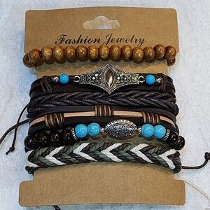 6 Stackable Western Cowboy Style Beaded Adjustable Bracelets-Unisex